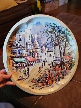 Daher Metal Round Tin Tray French Paris Cafe Print